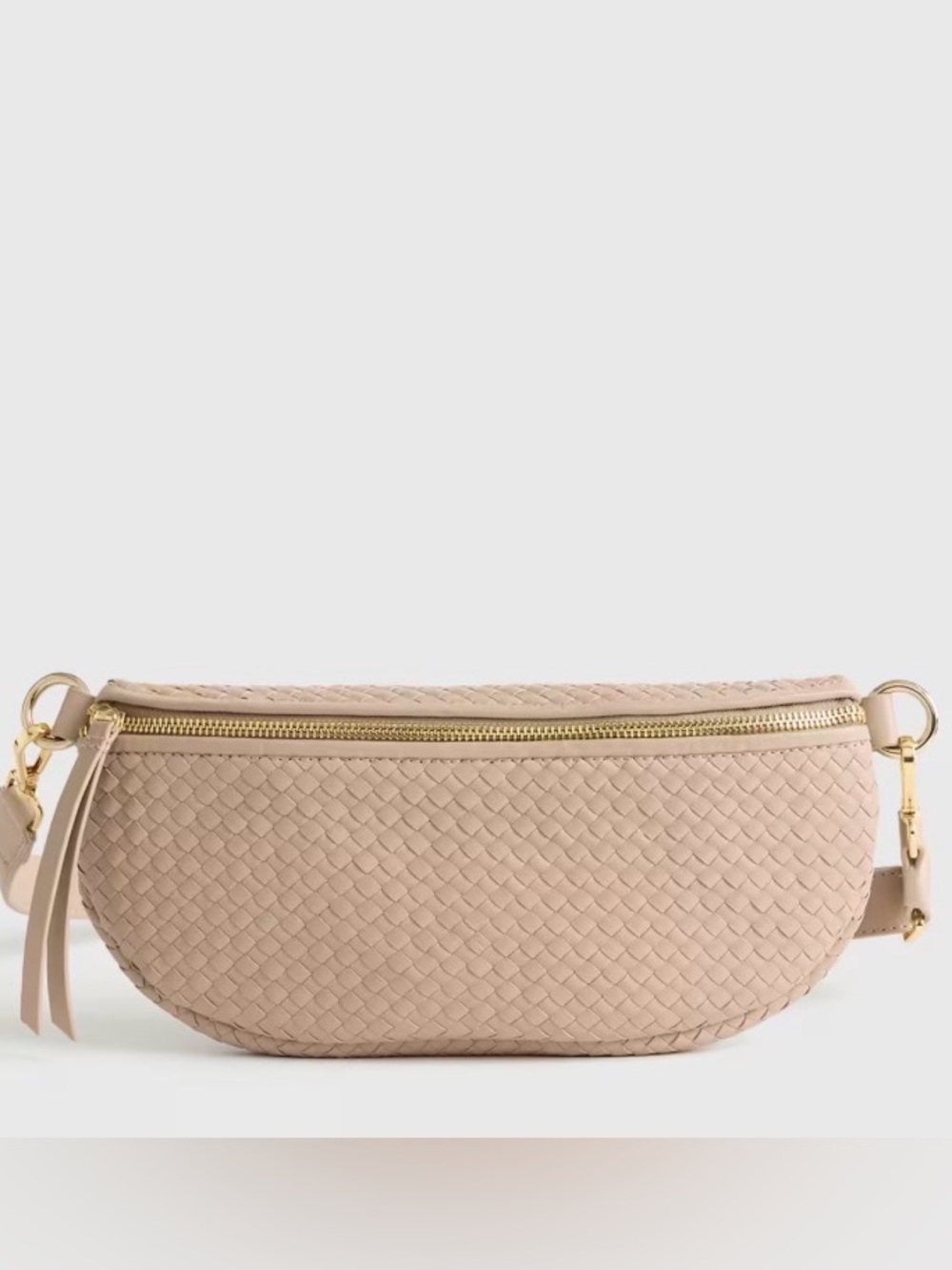 Quince Woven Crossbody Bag in Blush Beige with Gold Hardware